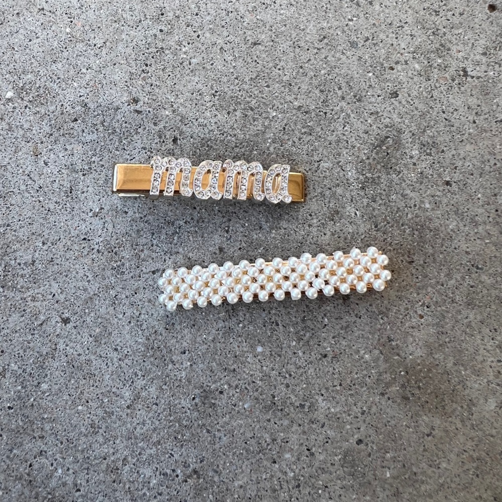 mama rhinestone-embellished word Faux Pearl hair clip barrette Women’s Y2K